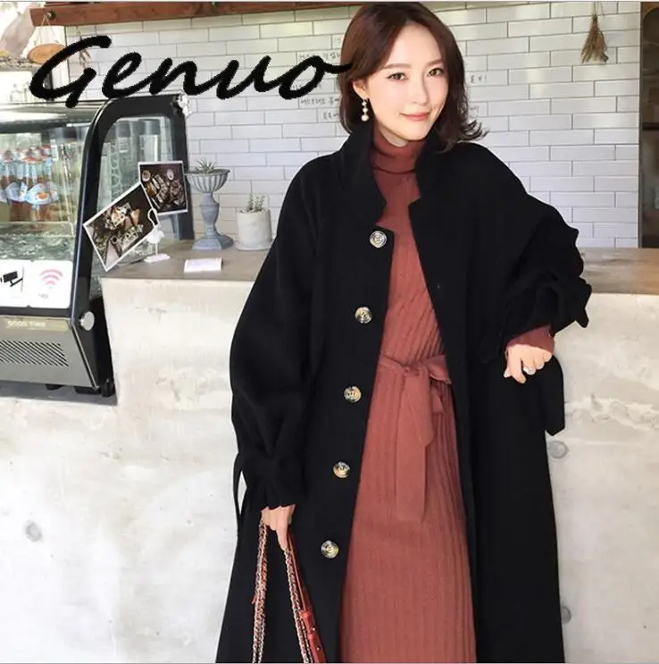 Genuo New Office Lady Loose Long Women Wool Coat Turn-down Collar Winter Jacket Single Breasted Puff Sleeve Cashmere Coat 2019 
Genuo New Office Lady Loose Long Women Wool Coat Turn-down Collar Winter Jacket Single Breasted Puff Sleeve Cashmere Coat 2019