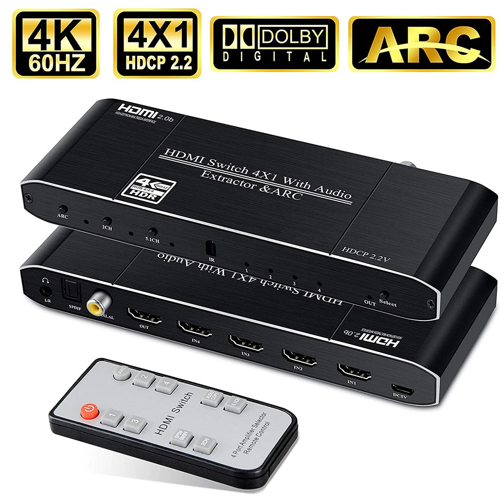 2019 лучший пульт дистанционного управления 4K HDMI 2,0 4x1 HDR HDMI-коммутатор аудиоэкстрактор с ARC и ИК-переключателем HDMI 2,0 для PS4 Apple TV HD TV
2019 лучший пульт дистанционного управления 4K HDMI 2,0 4x1 HDR HDMI-коммутатор аудиоэкстрактор с ARC и ИК-переключателем HDMI 2,0 для PS4 Apple TV HD TV