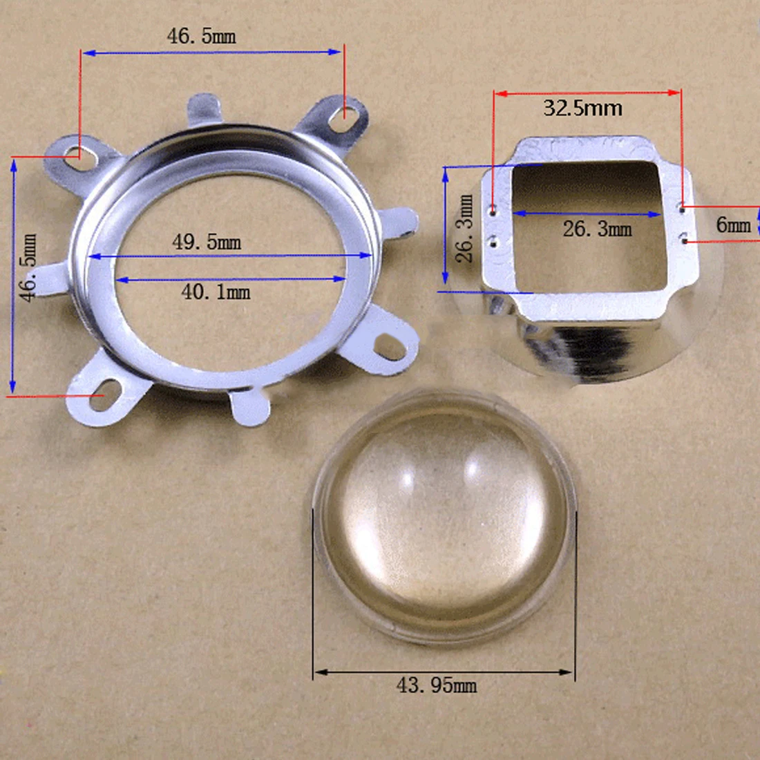 

44mm Optical Glass LED Lens 60 Degree + 50mm Reflector Collimator + Fixed Bracket for 20W 30W 50W 100W COB High Power Chip