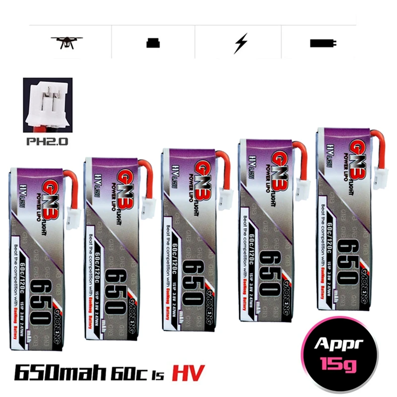 1-10 шт GNB 3 8 V 650mAh 60C/120C 1S 4 35 HV Lipo battery PH2.0 разъем для Tinyhawk Snapper7 E010 M80S Tiny7 Beta85 Drone | Игрушки