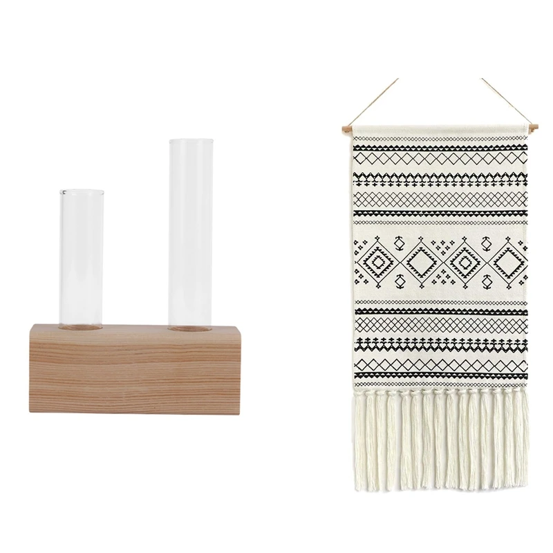 Crystal Glass Test Tube Vase Flowers Plants Hydroponic Planter+ Wooden Stand Decorated with Macrame Woven Wall Hanging
Crystal Glass Test Tube Vase Flowers Plants Hydroponic Planter+ Wooden Stand Decorated with Macrame Woven Wall Hanging