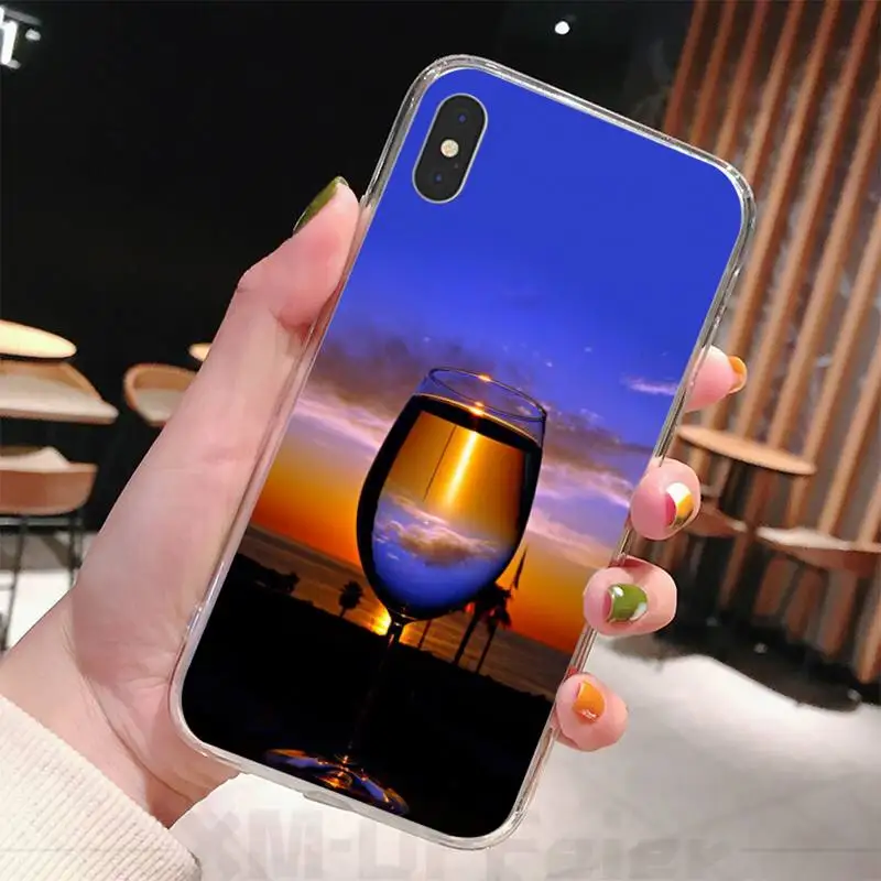 Чехол для iPhone 11 pro с винным бокалом мягкий черный чехол телефона iphone 6 6s plus 7 8 X XS XR MAX