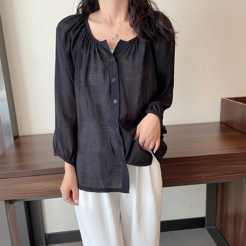 PLAMTEE 2022 Autumn Hot Women Shirts O Neck Puff Sleeves Cotton Linen Single-Breasted Black Loose Design Basic Classic Top
PLAMTEE 2022 Autumn Hot Women Shirts O Neck Puff Sleeves Cotton Linen Single-Breasted Black Loose Design Basic Classic Top