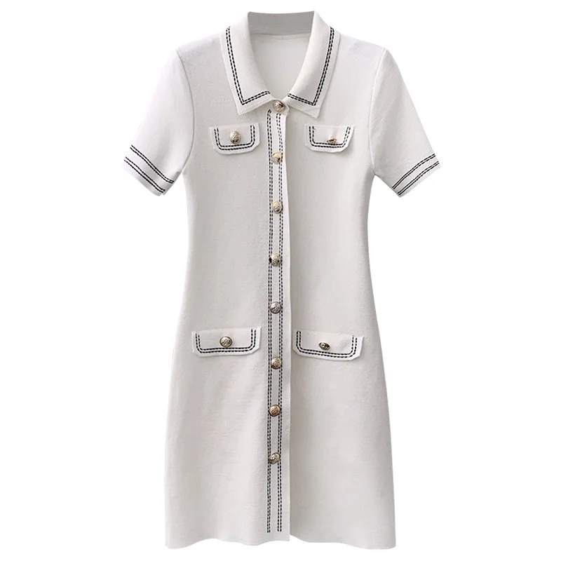 Female Dress 2021 New Summer Fashion Dress Women Polo Neck Knitting Short Sleeve Elegant Slim Waist Female Dresses
Female Dress 2021 New Summer Fashion Dress Women Polo Neck Knitting Short Sleeve Elegant Slim Waist Female Dresses