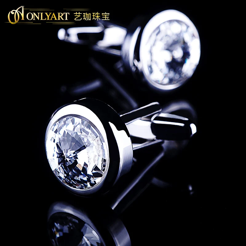 

Men Cufflinks Dlear Crystal Cufflink For Shirts Silver Plated Business Design Stone Cuff Links For Wedding Gift OnlyArt Jewelry