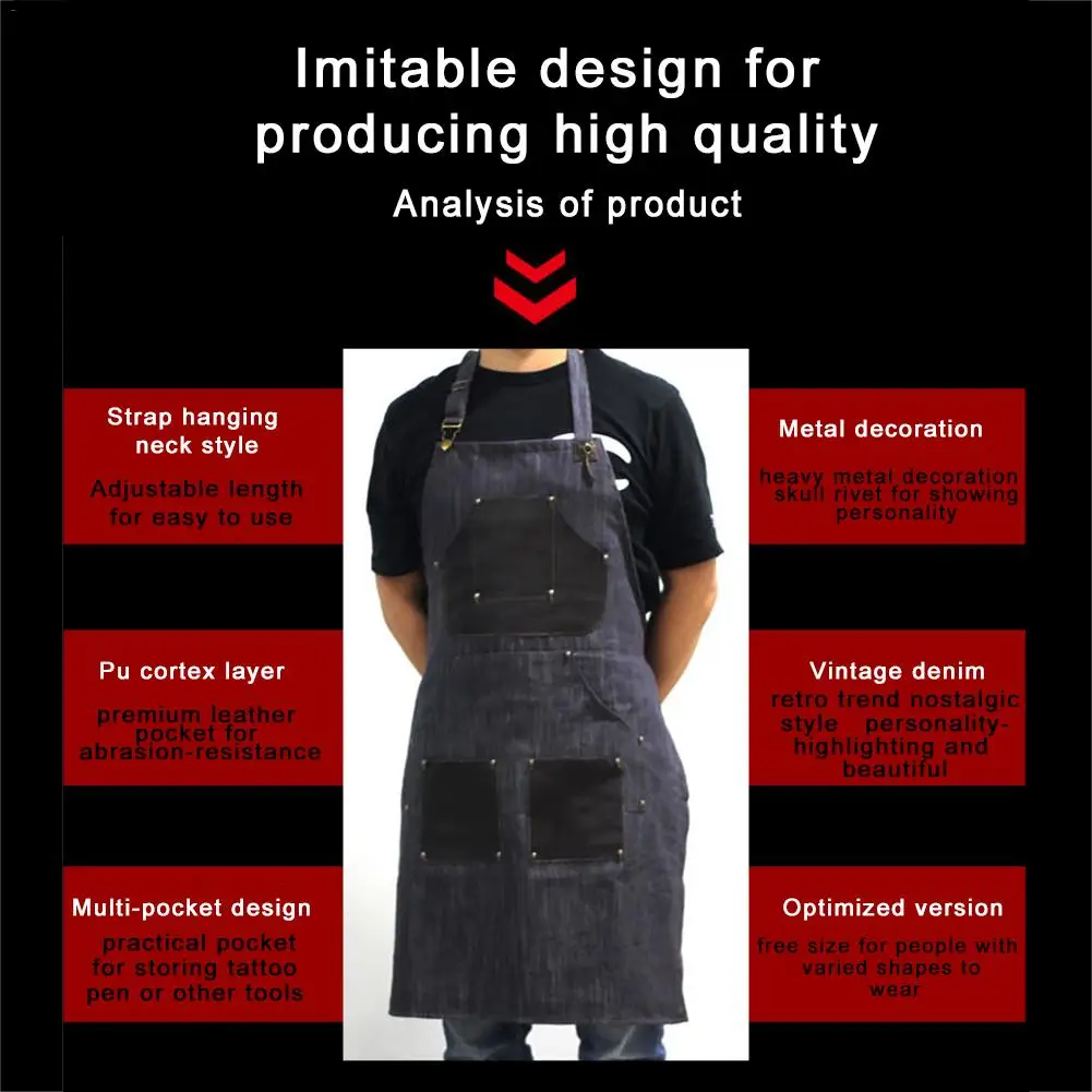 Professional Apron Vintage Denim Strap Work Apron Men And Women Bib Adjustable For Tattoo Artist Chef Kitchen Barbecue Grill 
Professional Apron Vintage Denim Strap Work Apron Men And Women Bib Adjustable For Tattoo Artist Chef Kitchen Barbecue Grill