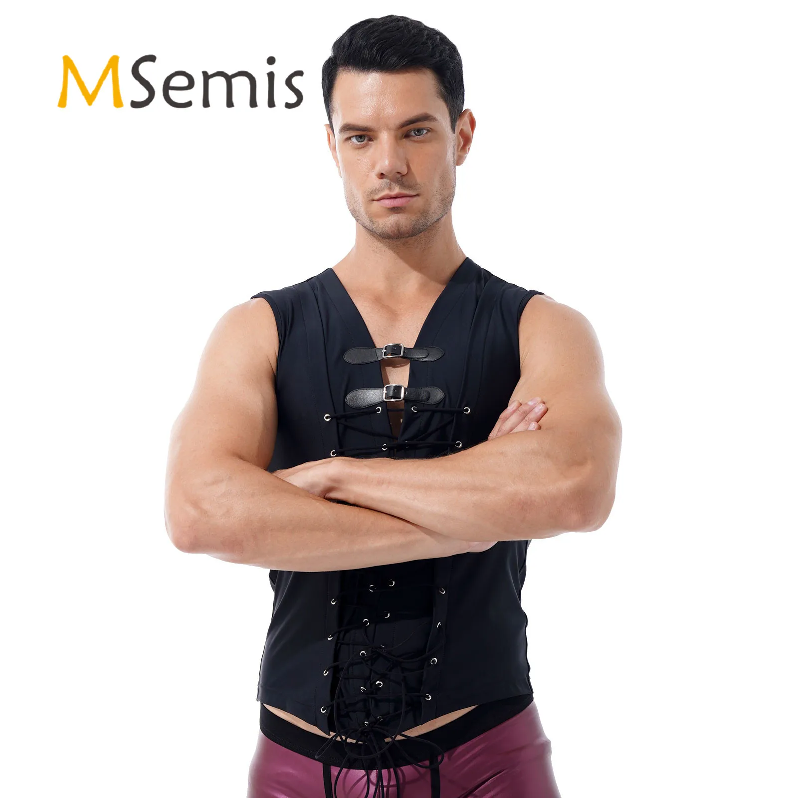 Black Men Punk Lace-up Front Tank Top Gothic Adjustable Buckle Decor Sleeveless T-shirt for Rave Party Music Festival
Black Men Punk Lace-up Front Tank Top Gothic Adjustable Buckle Decor Sleeveless T-shirt for Rave Party Music Festival