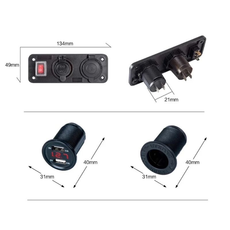 Car Boat Truck 12V 24V 2 USB Charger Voltmeter Switch Cigarette Lighter Socket W91F 
Car Boat Truck 12V 24V 2 USB Charger Voltmeter Switch Cigarette Lighter Socket W91F