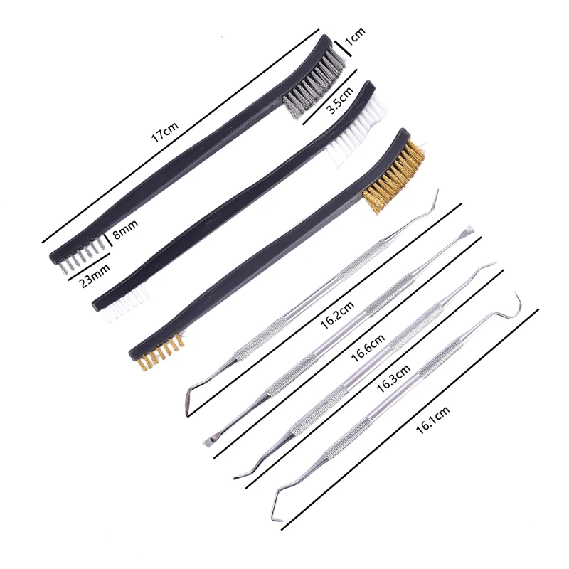 7pcs/Set 3pcs Nylon Brush+4pcs Stainless Steel Pick Cleaning Kit Universal Gun Hunting Cleaning Tool
7pcs/Set 3pcs Nylon Brush+4pcs Stainless Steel Pick Cleaning Kit Universal Gun Hunting Cleaning Tool