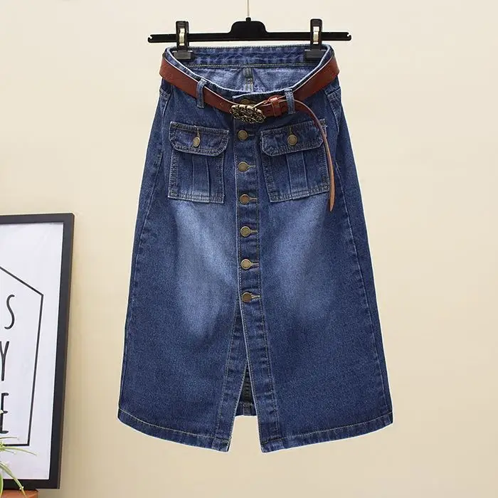 2021 Summer Female Elegant Long Denim Skirt Women Fashion High Waist Jeans Skirts with Belt Single Breasted A-line Skirt W459
2021 Summer Female Elegant Long Denim Skirt Women Fashion High Waist Jeans Skirts with Belt Single Breasted A-line Skirt W459