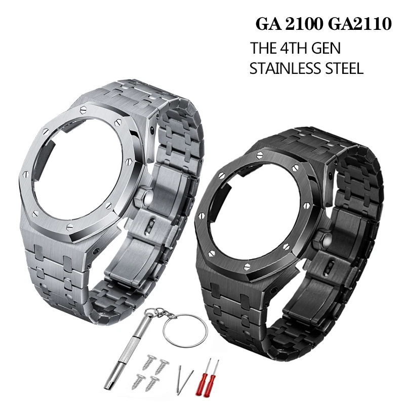 

Generation Watchband 4th GA2100 GA2110 Octagonal 316 AP Metal Case with Crown for GA-2100 GA-2110 Modified Stainless Steel Strap