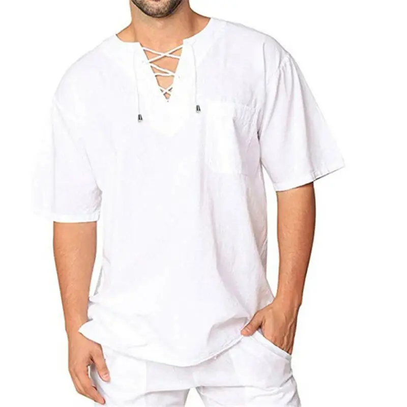 Mens V-neck T-shirt Baggy Short Sleeve Shirt Holiday Causal Loose Blouse Tops