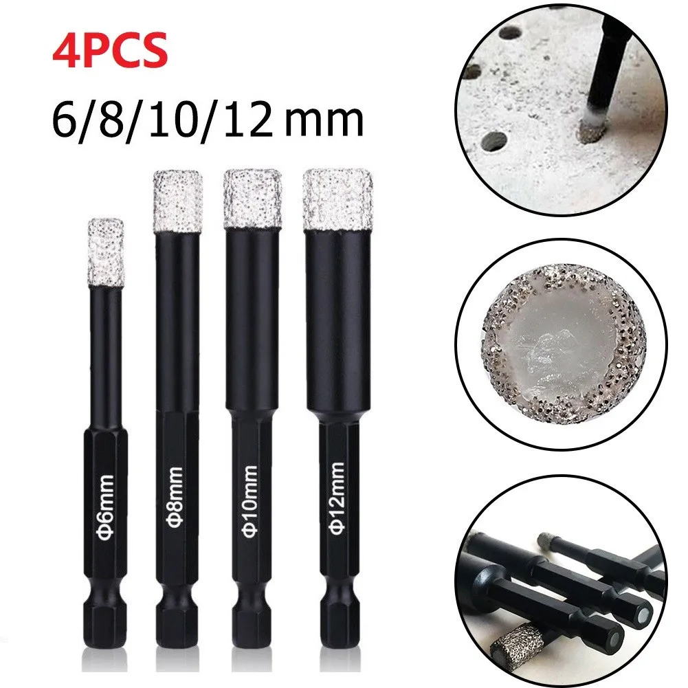 4Pcs 6/8/10/12mm Vaccum Brazed Diamond Dry Drill Bits Hole Saw Cutter Punch Bit For Marble Ceramic Tile
4Pcs 6/8/10/12mm Vaccum Brazed Diamond Dry Drill Bits Hole Saw Cutter Punch Bit For Marble Ceramic Tile