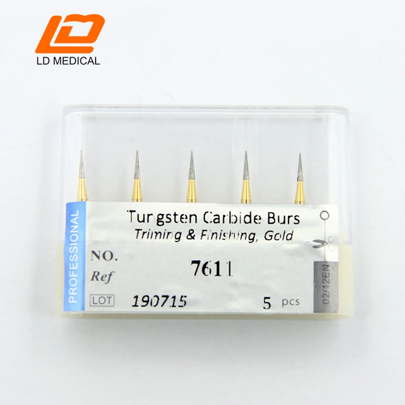Dental Tungsten Carbide Burs FG 7611(159 010) High Speed FG Taper Pointed ISO 072 Triming & Finishing Gold TC bur 8-12 Blades
Dental Tungsten Carbide Burs FG 7611(159 010) High Speed FG Taper Pointed ISO 072 Triming & Finishing Gold TC bur 8-12 Blades