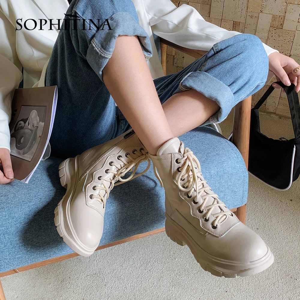 SOPHITINA Women Boots Fashion Spring Autumn Handmade Ladies Mid-Calf Boots Round Toe Lace-Up Zipper Flat With Shoes Women MO719
SOPHITINA Women Boots Fashion Spring Autumn Handmade Ladies Mid-Calf Boots Round Toe Lace-Up Zipper Flat With Shoes Women MO719