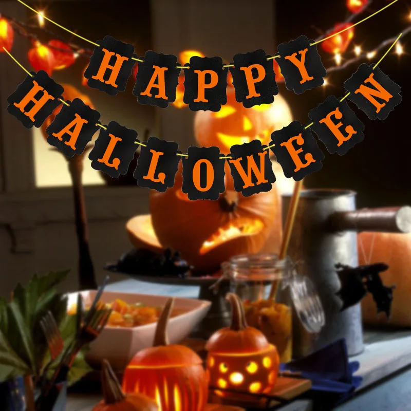 Happy Halloween Paper Banner Black Orange Bunting Garland for Halloween Festival Party Decorations Indoor Lay Out Backdrop Decor 
Happy Halloween Paper Banner Black Orange Bunting Garland for Halloween Festival Party Decorations Indoor Lay Out Backdrop Decor
