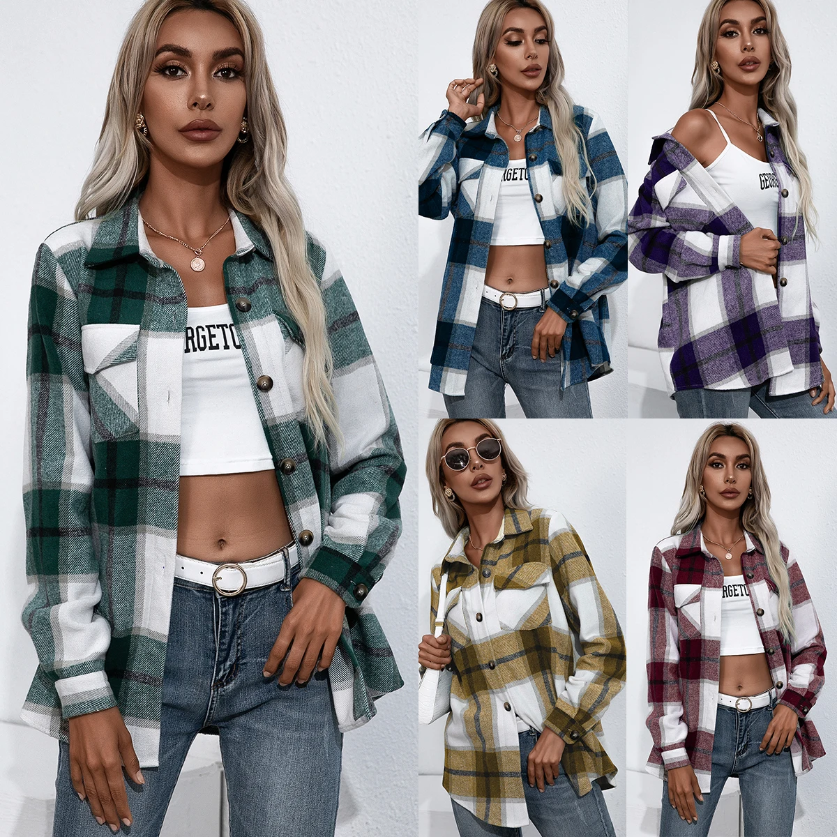 Autumn and winter long sleeve thick cashmere plaid coat loose casual shirt coat
Autumn and winter long sleeve thick cashmere plaid coat loose casual shirt coat