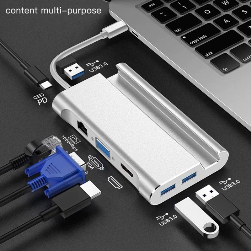 Док-станция для Macbook Pro, док-станция с USB C на USB 3,0, RJ45, VGA, PD, зарядка, совместима с HDMI, с держателем для телефона
Док-станция для Macbook Pro, док-станция с USB C на USB 3,0, RJ45, VGA, PD, зарядка, совместима с HDMI, с держателем для телефона