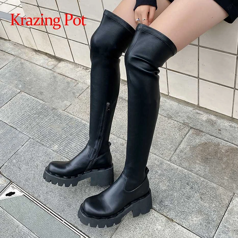 Krazing pot genuine leather round toe high heels stretch boots Korean girls streetwear fashion non-slip over-the-knee boots L88
Krazing pot genuine leather round toe high heels stretch boots Korean girls streetwear fashion non-slip over-the-knee boots L88