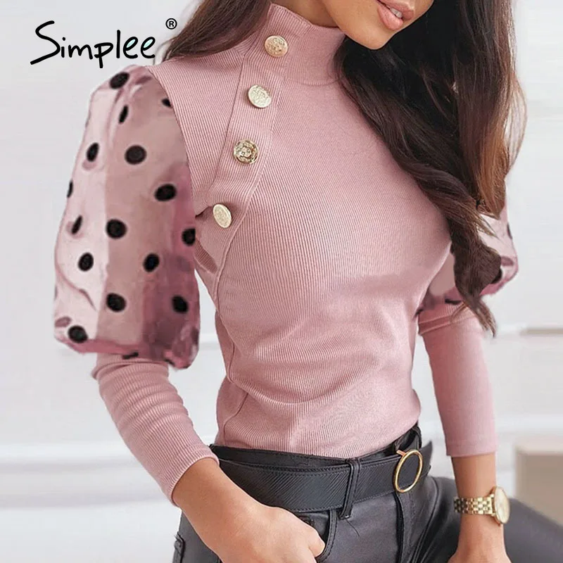 Фото Simplee женский винтажный свитер в горошек розовый сетчатый лоскутный женская