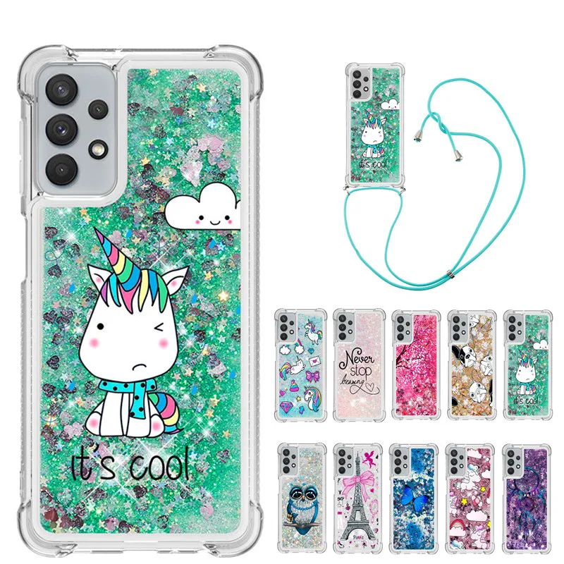 Strap Lanyard Cartoon Phone Case For Samsung Galaxy A12 A02S A32 5G A02 M02 A01 Core TPU Soft Glitter Liquid Back Cover Funda 
Strap Lanyard Cartoon Phone Case For Samsung Galaxy A12 A02S A32 5G A02 M02 A01 Core TPU Soft Glitter Liquid Back Cover Funda