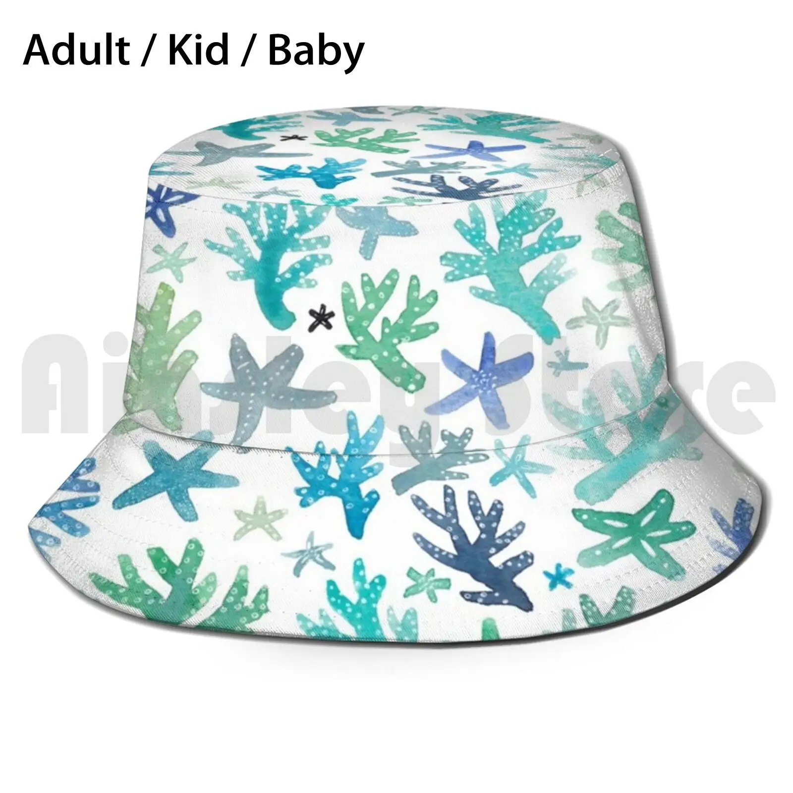 

Coral & Starfish Blue Ocean Detail Print Sun Hat Foldable UV Protection Ocean Marine Beach Pacific West Coast Coral