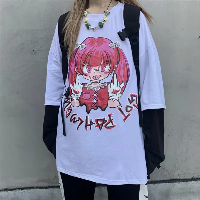 Harajuku Style Fake 2 Piece Patchwork Long Sleeve T-shirt Women Men Autumn Funny Cartoon Anime Girl Print Pullovers Tops Tee
Harajuku Style Fake 2 Piece Patchwork Long Sleeve T-shirt Women Men Autumn Funny Cartoon Anime Girl Print Pullovers Tops Tee