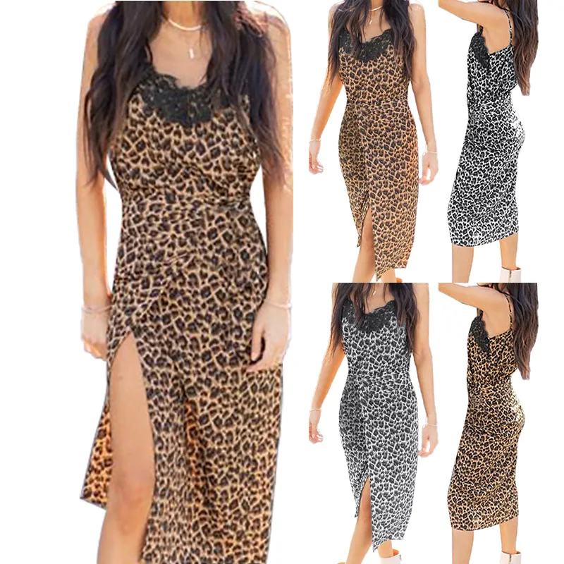 Women Dress Summer Leopard Print Robe Sexy Elegant V Neck Lace Patchwork Slim Fit Split Sides Sleeveless Party Vestidos Backless
Women Dress Summer Leopard Print Robe Sexy Elegant V Neck Lace Patchwork Slim Fit Split Sides Sleeveless Party Vestidos Backless