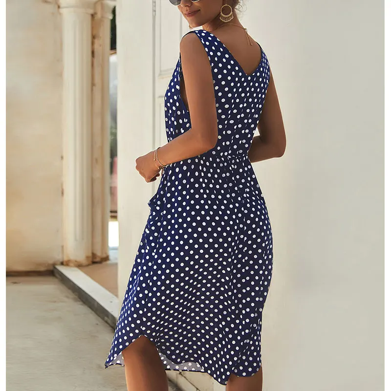 Women Loose Dress Fashion with Pocket Blue Polka Dot V-neck Sling Dress Casual Beach Vacation Dress Ladies Sexy Dress vestidos
Women Loose Dress Fashion with Pocket Blue Polka Dot V-neck Sling Dress Casual Beach Vacation Dress Ladies Sexy Dress vestidos