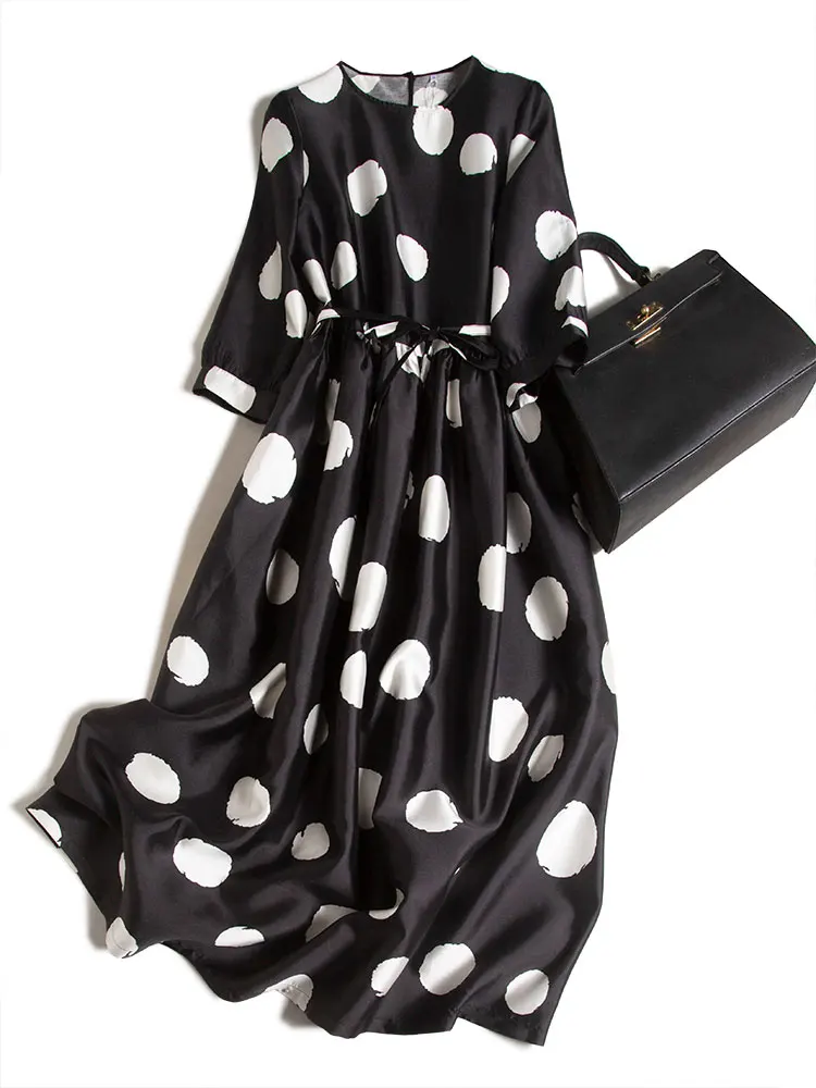 Polka Dot Mulberry Silk Black and White Dot Medium Long Sleeve Round Neck Women's Fashion Dress
Polka Dot Mulberry Silk Black and White Dot Medium Long Sleeve Round Neck Women's Fashion Dress
