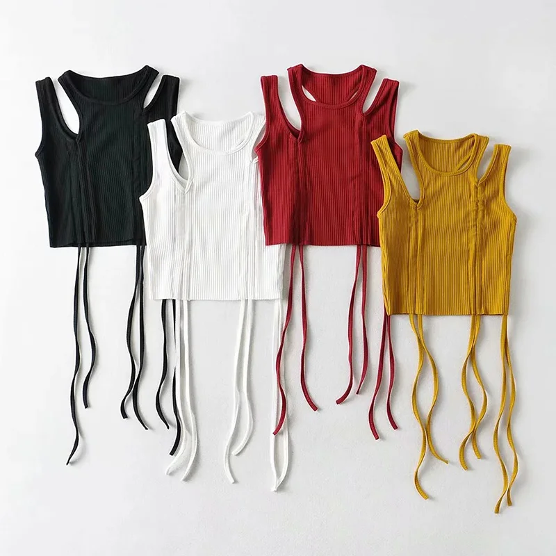 O Neck Strapless Hollow Women Tank Tops Basic Drawstring Rib Slim Cropped Tops Casual Korean Vest Female Clothes Tops De Mujer
O Neck Strapless Hollow Women Tank Tops Basic Drawstring Rib Slim Cropped Tops Casual Korean Vest Female Clothes Tops De Mujer