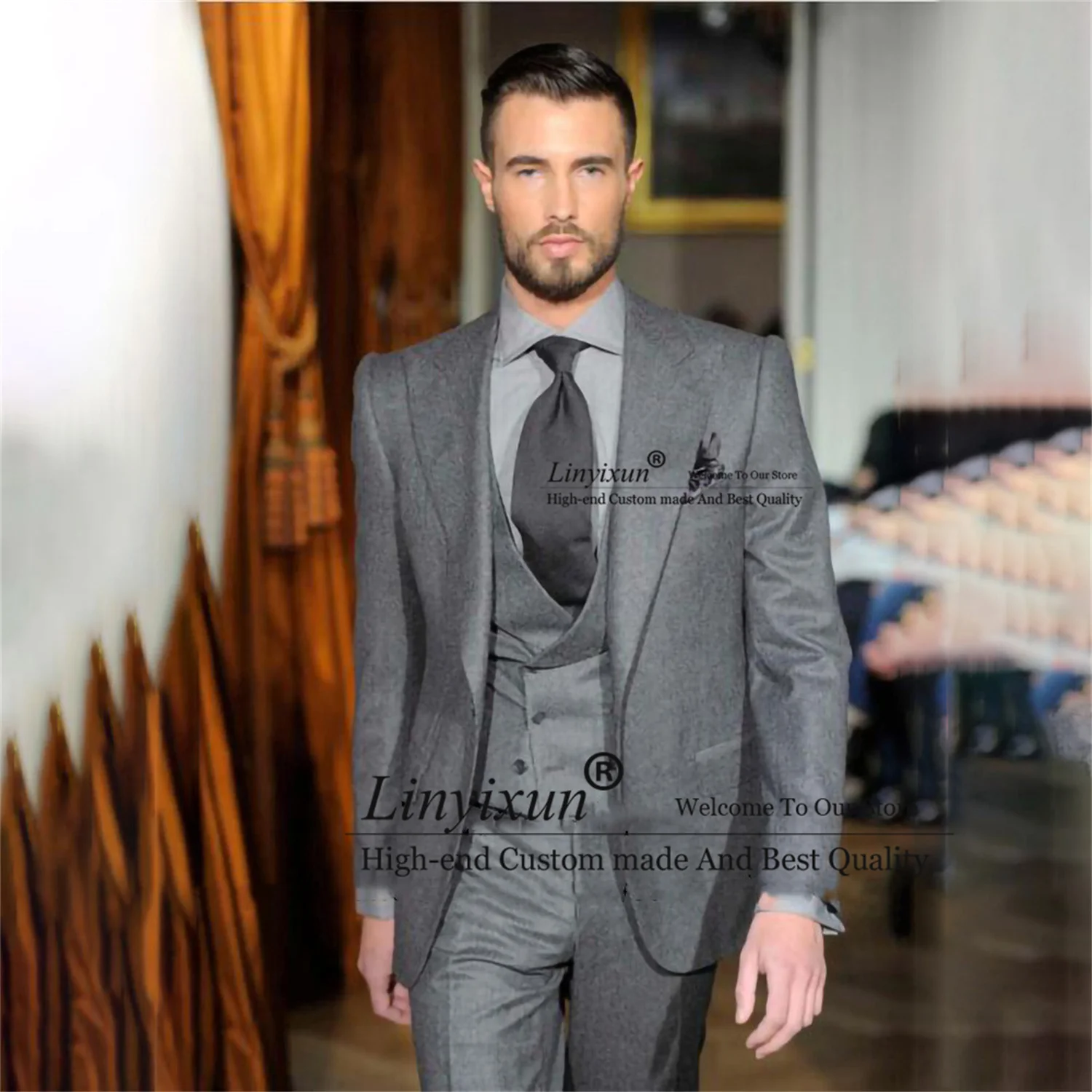 Grey Slim Fit Peaked Lapel Men Suits For Wedding Prom Groom Tuxedos 3 Piece Jacket Vest Pants Set Business Mael Blazer Masculino
Grey Slim Fit Peaked Lapel Men Suits For Wedding Prom Groom Tuxedos 3 Piece Jacket Vest Pants Set Business Mael Blazer Masculino