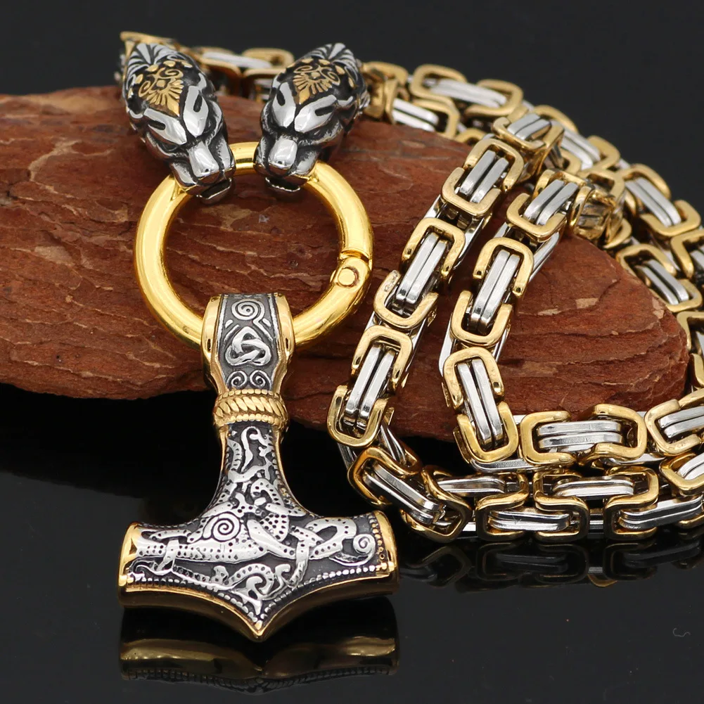 Viking Dragon Head Stainless Steel Thor Hammer Pendant Men's Necklace Domineering Titanium Steel Nordic King Chain Rune Jewelry
Viking Dragon Head Stainless Steel Thor Hammer Pendant Men's Necklace Domineering Titanium Steel Nordic King Chain Rune Jewelry