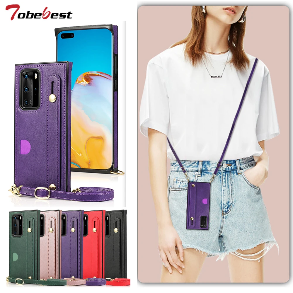 Квадратный Кожаный чехол-кошелек для Huawei P40 P30 Mate 30 20 Lite Pro Модный чехол телефона с