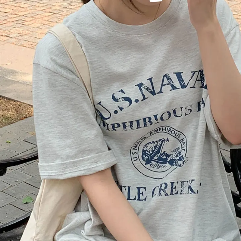 Spring Vintage Loose Cotton Basic Letter Printed All Match Street Preppy Sttyle Short Sleeve Causal Women Top T-shirts
Spring Vintage Loose Cotton Basic Letter Printed All Match Street Preppy Sttyle Short Sleeve Causal Women Top T-shirts