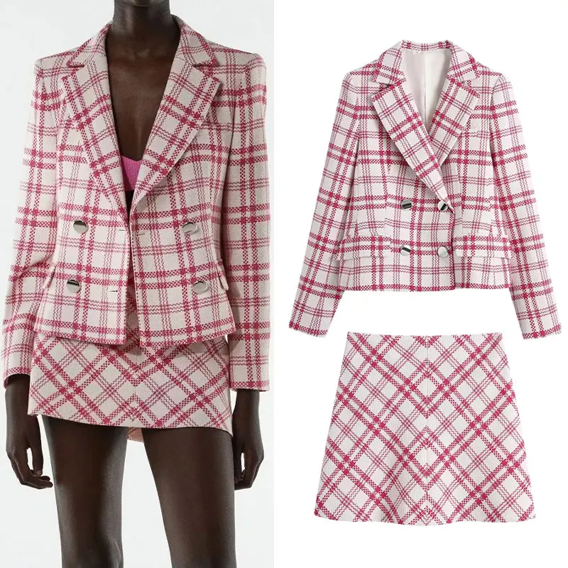 2021Za New Women Sets Summer Matching Set Blazer And Skirts England Style Two Piece Set Casual Plaid Printing Office Chic
2021Za New Women Sets Summer Matching Set Blazer And Skirts England Style Two Piece Set Casual Plaid Printing Office Chic
