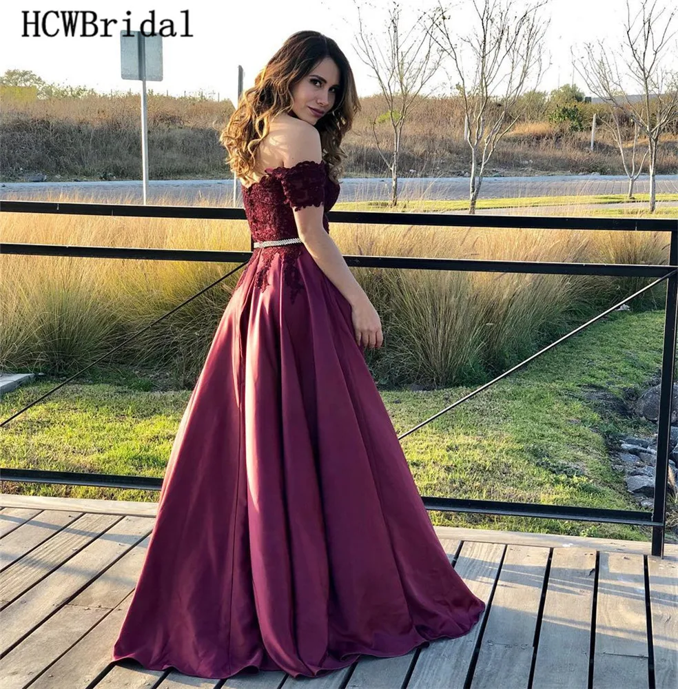 Graceful Burgundy Long Formal Evening Dress Short Sleeve Off The Shoulder Satin Lace Prom Gowns New Arrival Robe De Soiree
Graceful Burgundy Long Formal Evening Dress Short Sleeve Off The Shoulder Satin Lace Prom Gowns New Arrival Robe De Soiree