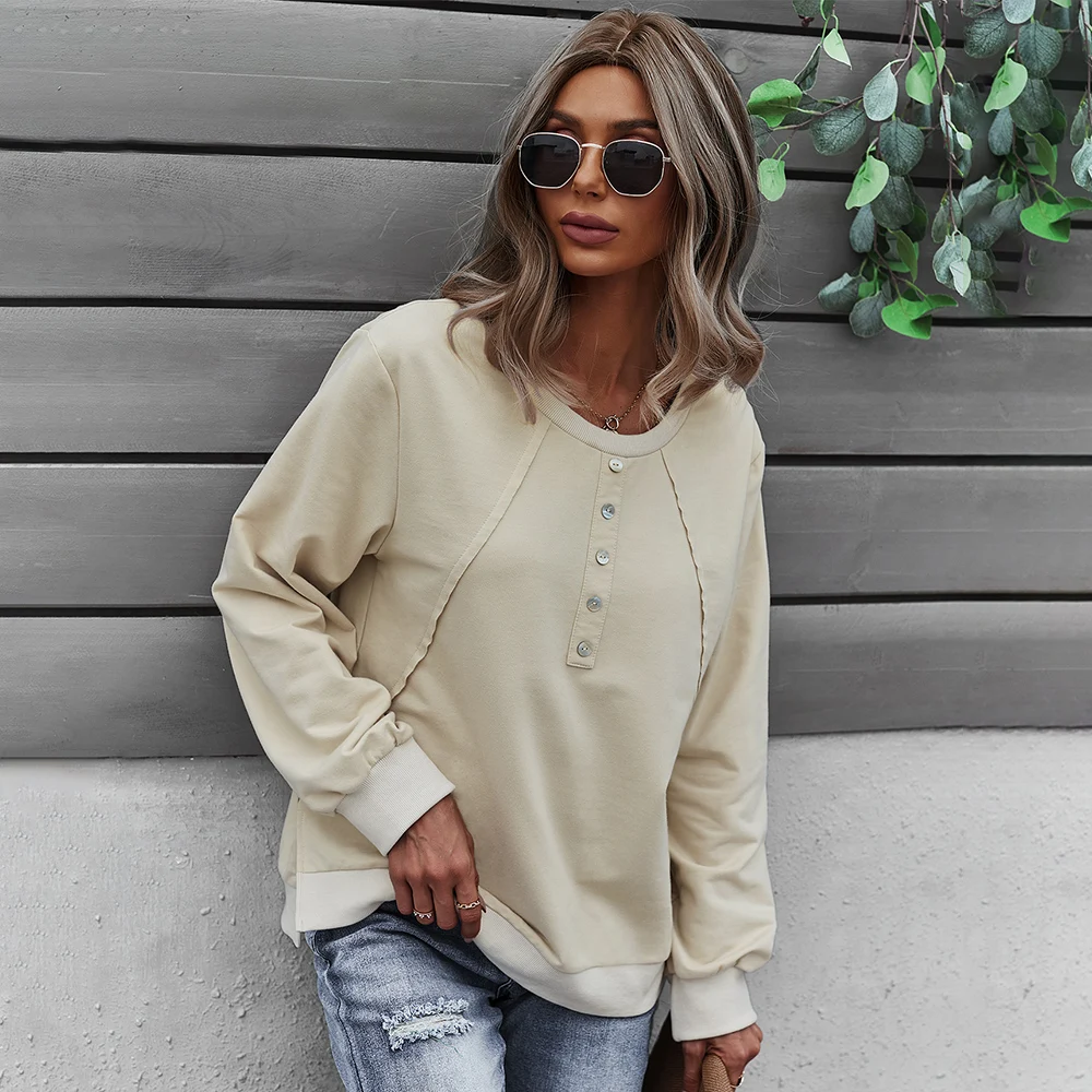 Sweatshirts Women 2021 Autumn New Long Sleeve Top Solid Color Round Neck Slim Pullovers Soft And Comfortable Hoodie
Sweatshirts Women 2021 Autumn New Long Sleeve Top Solid Color Round Neck Slim Pullovers Soft And Comfortable Hoodie