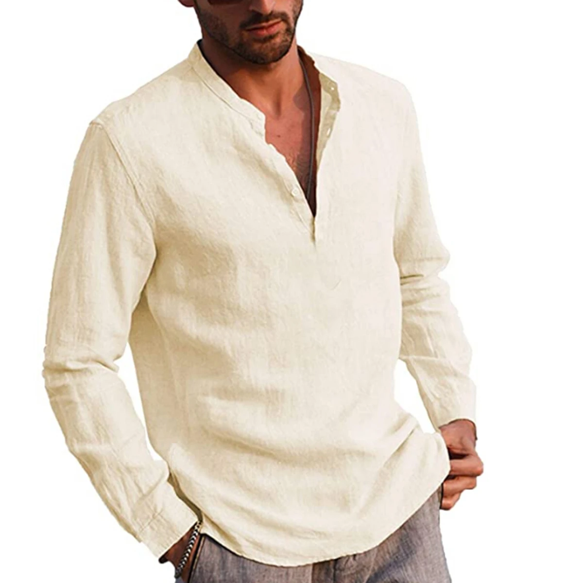 Mens Shirt Cotton linen Solid Color Stand Collar Long Sleeve Shirt Smart Casual Mens Blouse Plus
Mens Shirt Cotton linen Solid Color Stand Collar Long Sleeve Shirt Smart Casual Mens Blouse Plus