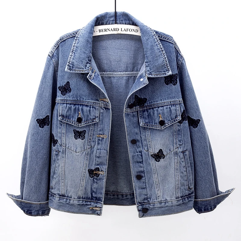 Korean Butterfly Embroidery Denim Jacket Coat Women Student Outerwear Vintage Blue Slim Long sleeve Short Jeans Jackets Female
Korean Butterfly Embroidery Denim Jacket Coat Women Student Outerwear Vintage Blue Slim Long sleeve Short Jeans Jackets Female