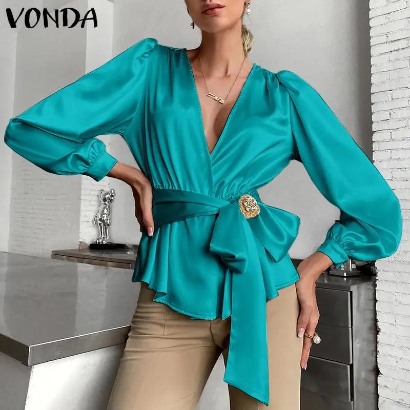 VONDA Осенняя Блузка с поясом, женские сексуальные однотонные топы с глубоким V-образным вырезом, богемные блузы большого размера, женские руб...
VONDA Осенняя Блузка с поясом, женские сексуальные однотонные топы с глубоким V-образным вырезом, богемные блузы большого размера, женские руб...