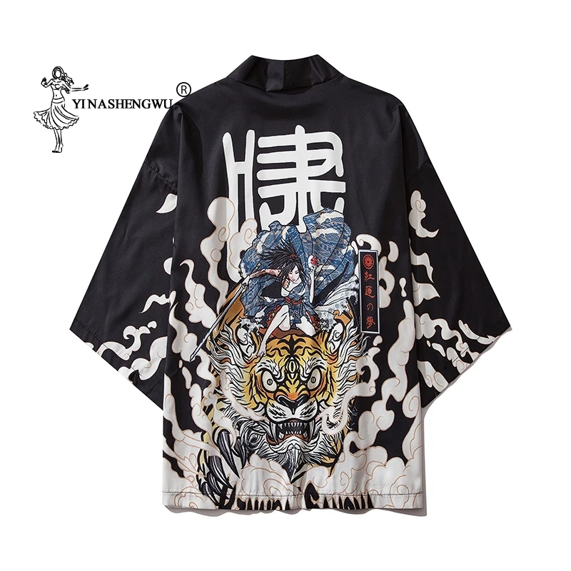 Japanese Tiger Kimono Cardigan Yukata Haori Men Samurai Costume Tops Asian Clothes Kimonos Black Jacket Shirt Summer Beach Coat
Japanese Tiger Kimono Cardigan Yukata Haori Men Samurai Costume Tops Asian Clothes Kimonos Black Jacket Shirt Summer Beach Coat