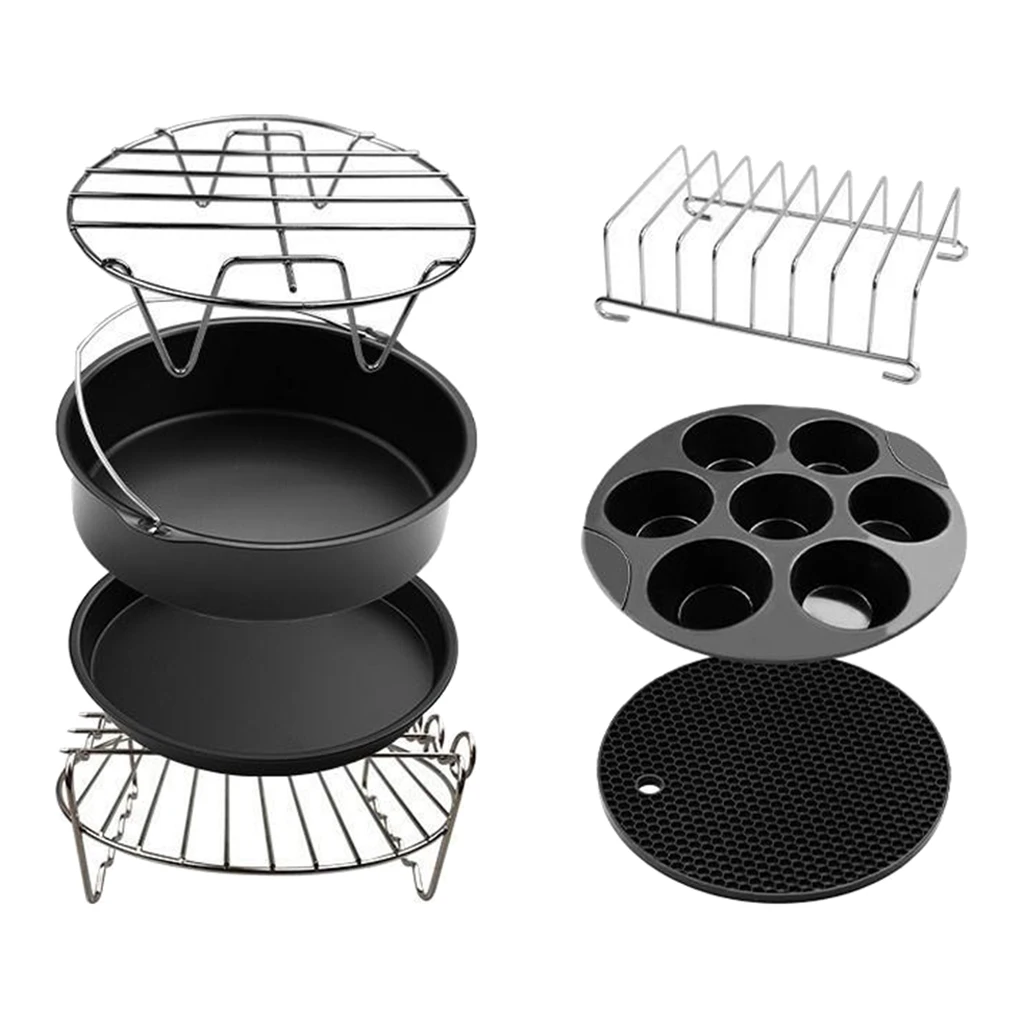 Air Fryer Accessories 7inch , Set of 7, Cake Barrel, Pizza Pan, Cake Mold, Rack, Silicone Mat 
Air Fryer Accessories 7inch , Set of 7, Cake Barrel, Pizza Pan, Cake Mold, Rack, Silicone Mat