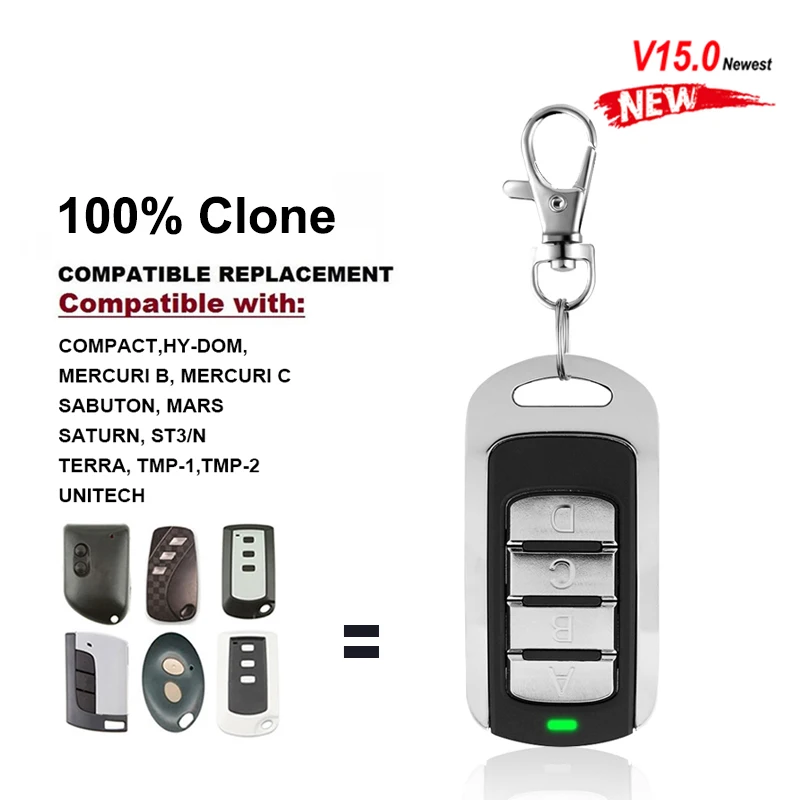 Remote Control for Gate AERF TMP MARS UNITECH COMPACT MERCURIB HY-DOM 433mhz Garage Door Opener Command Rolling Code Clone
Remote Control for Gate AERF TMP MARS UNITECH COMPACT MERCURIB HY-DOM 433mhz Garage Door Opener Command Rolling Code Clone
