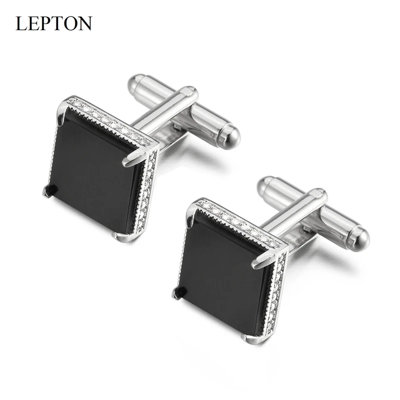 

Low-key Luxury Black Glass Cufflinks for Mens Lepton Brand Square Crystal Cufflink Man Shirt Cuffs Cuff Links Relojes Gemelos