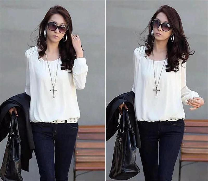 Neploe Blouses Women Plus Size 4XL Shirts Blusa Rivet White Black Ladies Tops Shirt Korean Work Wear Puff Sleeve Blouse | Женская одежда