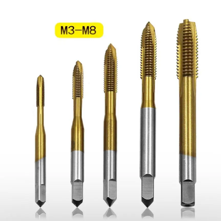 Straight groove tap M3-M8 high speed steel tapping internal thread set for titanium-plated screw point machine
Straight groove tap M3-M8 high speed steel tapping internal thread set for titanium-plated screw point machine