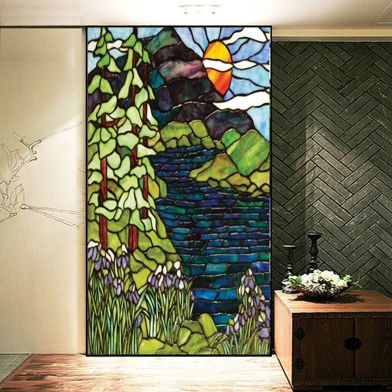Costom Size Glass Films Frosted Privacy Window Film Stained Glass Film Tiffany Retro Mountain Hill Colorful Window Door Stickers
Costom Size Glass Films Frosted Privacy Window Film Stained Glass Film Tiffany Retro Mountain Hill Colorful Window Door Stickers