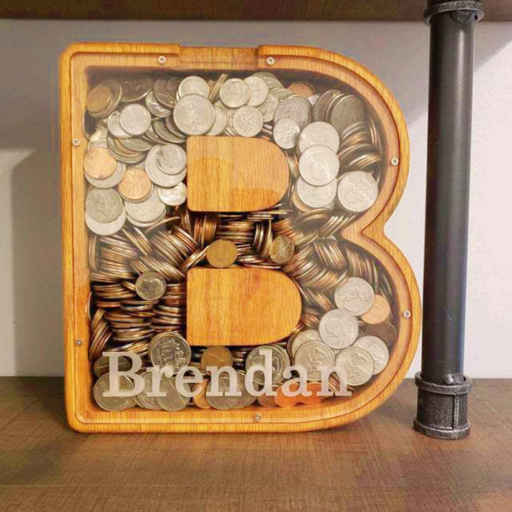 Деревянная коробка для хранения денег с английскими буквами от A до N банка