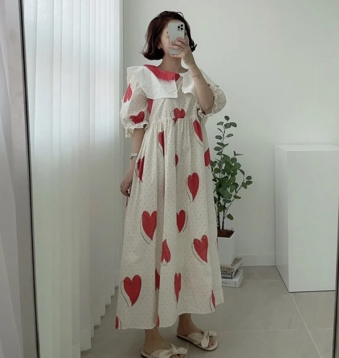 Korejpaa Women Dress 2021 Summer Retro Lace Crochet Large Lapel Contrast Color Stitching Loose Love Printed Puff Sleeve Vestidos
Korejpaa Women Dress 2021 Summer Retro Lace Crochet Large Lapel Contrast Color Stitching Loose Love Printed Puff Sleeve Vestidos